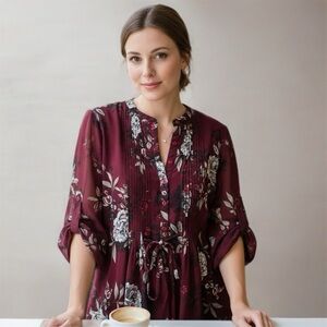 American Rag Floral Deep Burgundy Women's Top